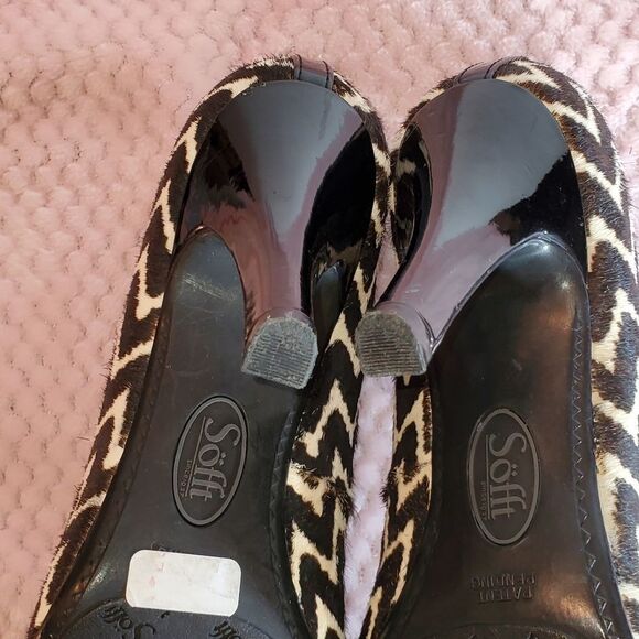 SOFT 'MOSELLE'PUMPS WAVE PRINT CALF HAIR BROWN/BEIGE WOMEN"S SHOES - Picture 9 of 15